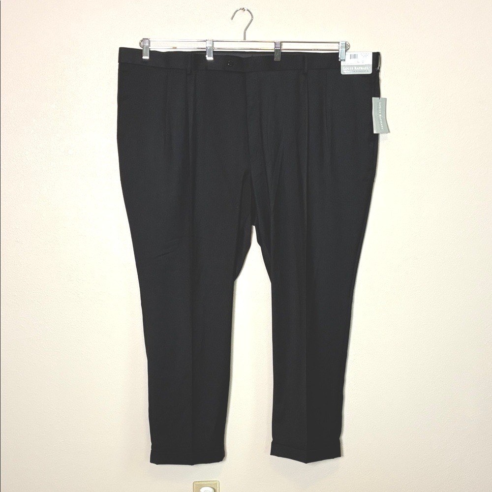 LOUIS RAPHAEL Hidden Extension 54x32 Black Mario Super 150s Herringbone Slacks